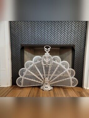 Vintage Silver-Plated Brass Peacock Fan Fireplace Screen - Victorian Cameo